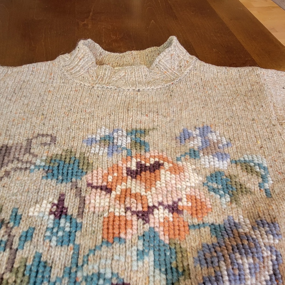 Laura Ashley Vintage 100% Wool Cable Knit Sweater Beige Marl Womens Small - Picture 13 of 16